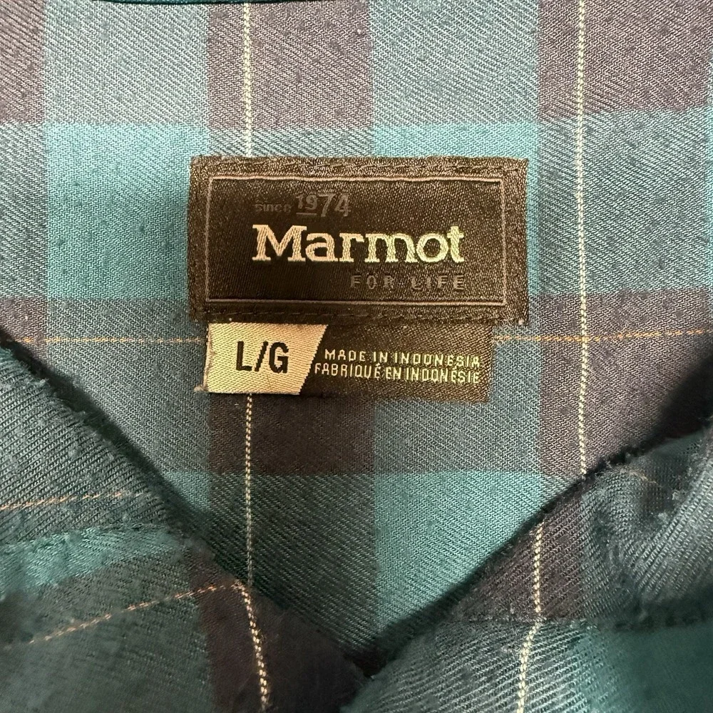 Marmot Bodega‎ Lightweight Flannel Shirt Blue Mens Large Plaid Long Sleeve